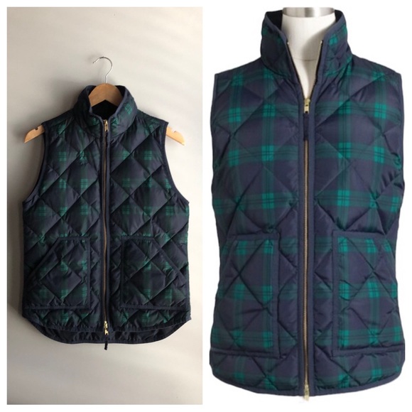 J. Crew Jackets & Blazers - J.Crew Plaid Puffer Vest Navy Green Full Zip Turtleneck Winter Vest XS